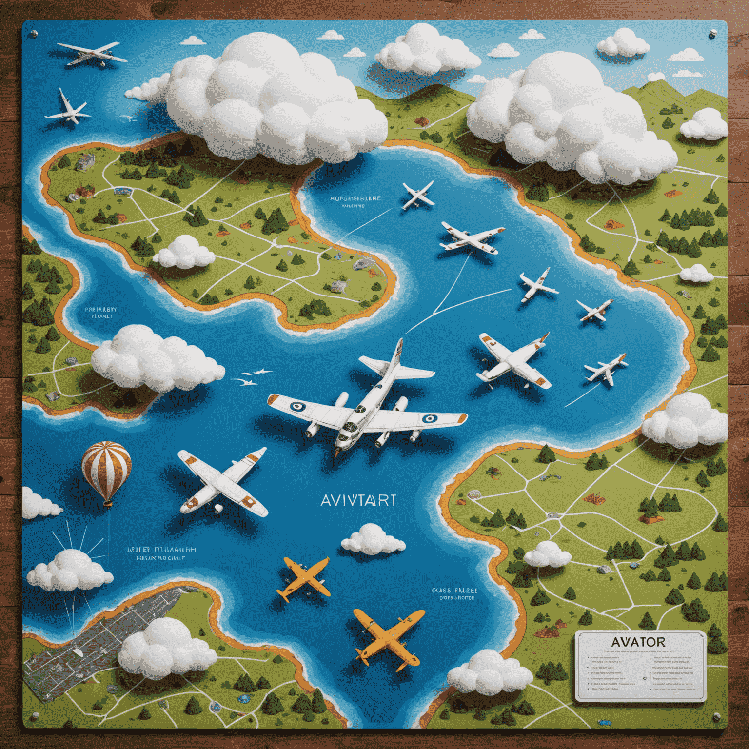 Illustration of Aviator game board with added turbulence zones, represented by cloud-shaped markers