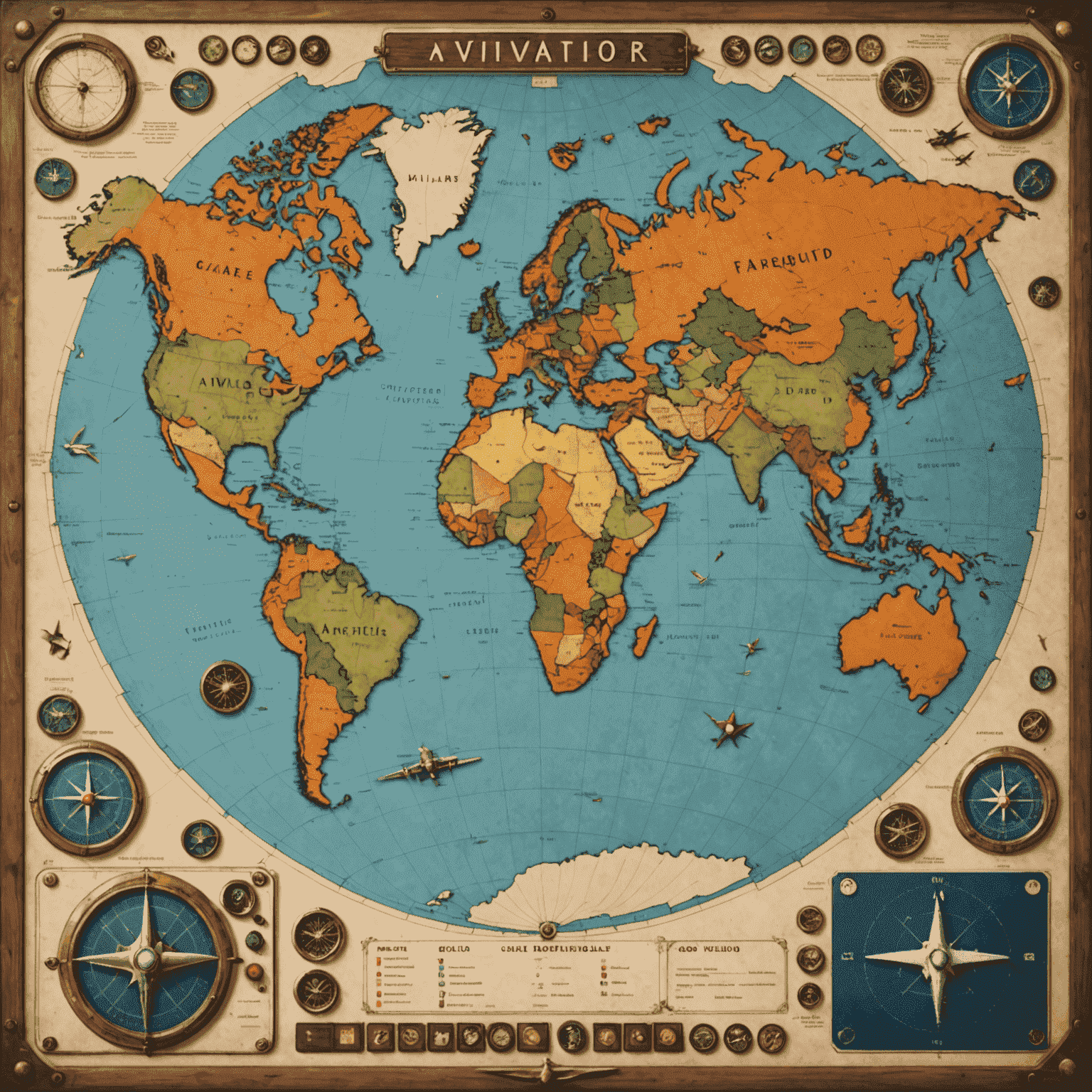 Aviator game board modified with a world map overlay and multiple checkpoints