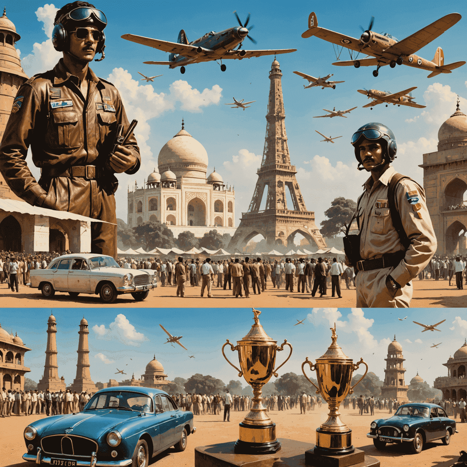 A collage of Aviator tournaments in India, showing players competing, trophies, and famous Indian landmarks in the background